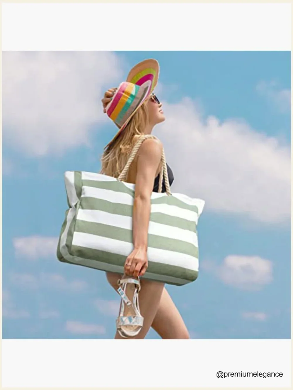 Large Waterproof Beach Tote Bag with Zipper Sandproof Pool Bag Travel Tote